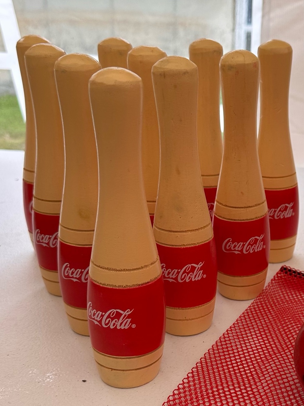 Coca Cola Red & Cream Wooden Bowling Pin Set - vintage inspired